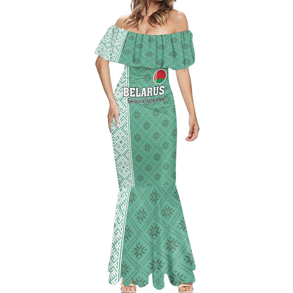 Custom Belarus Football Mermaid Dress The White Wings Green Version