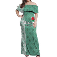 Custom Belarus Football Off Shoulder Maxi Dress The White Wings Green Version