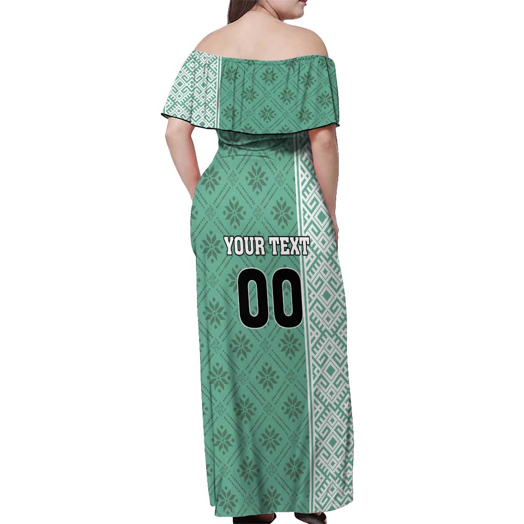 Custom Belarus Football Off Shoulder Maxi Dress The White Wings Green Version