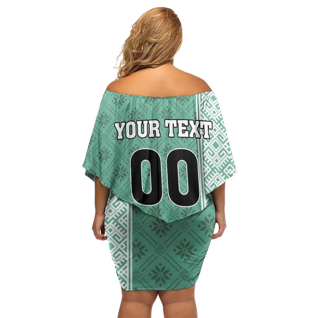 Custom Belarus Football Off Shoulder Short Dress The White Wings Green Version