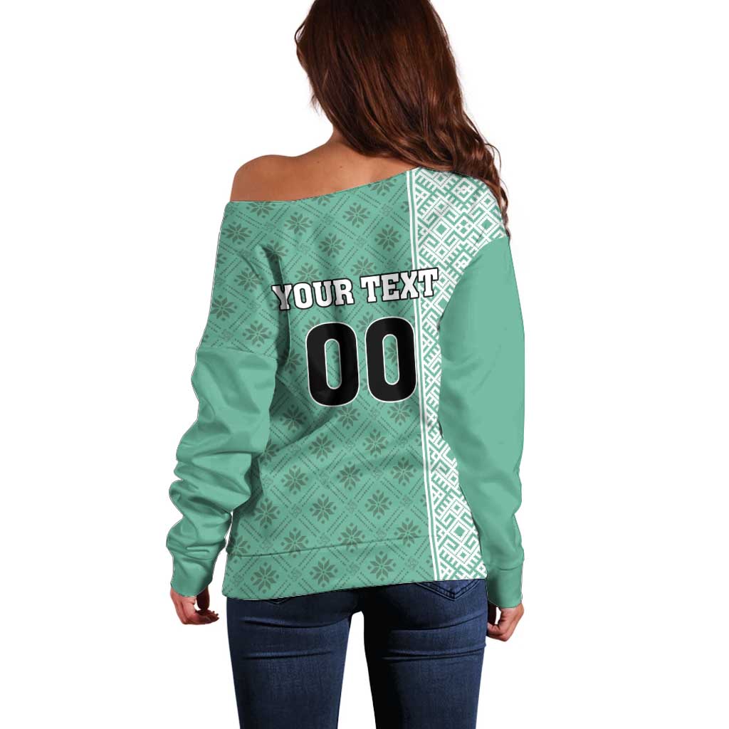 Custom Belarus Football Off Shoulder Sweater The White Wings Green Version