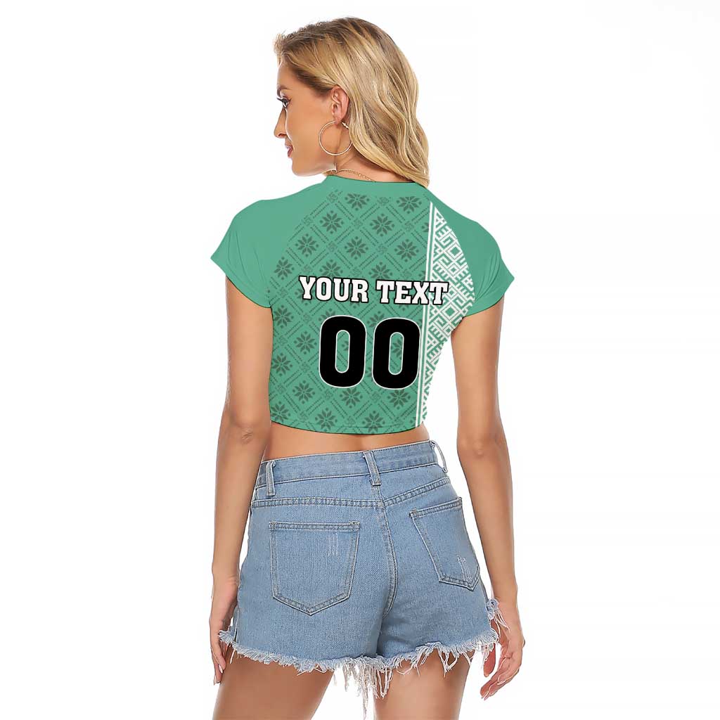 Custom Belarus Football Raglan Cropped T Shirt The White Wings Green Version