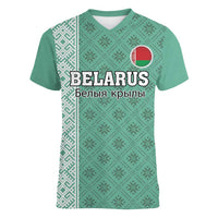 Custom Belarus Football Women V-Neck T-Shirt The White Wings Green Version