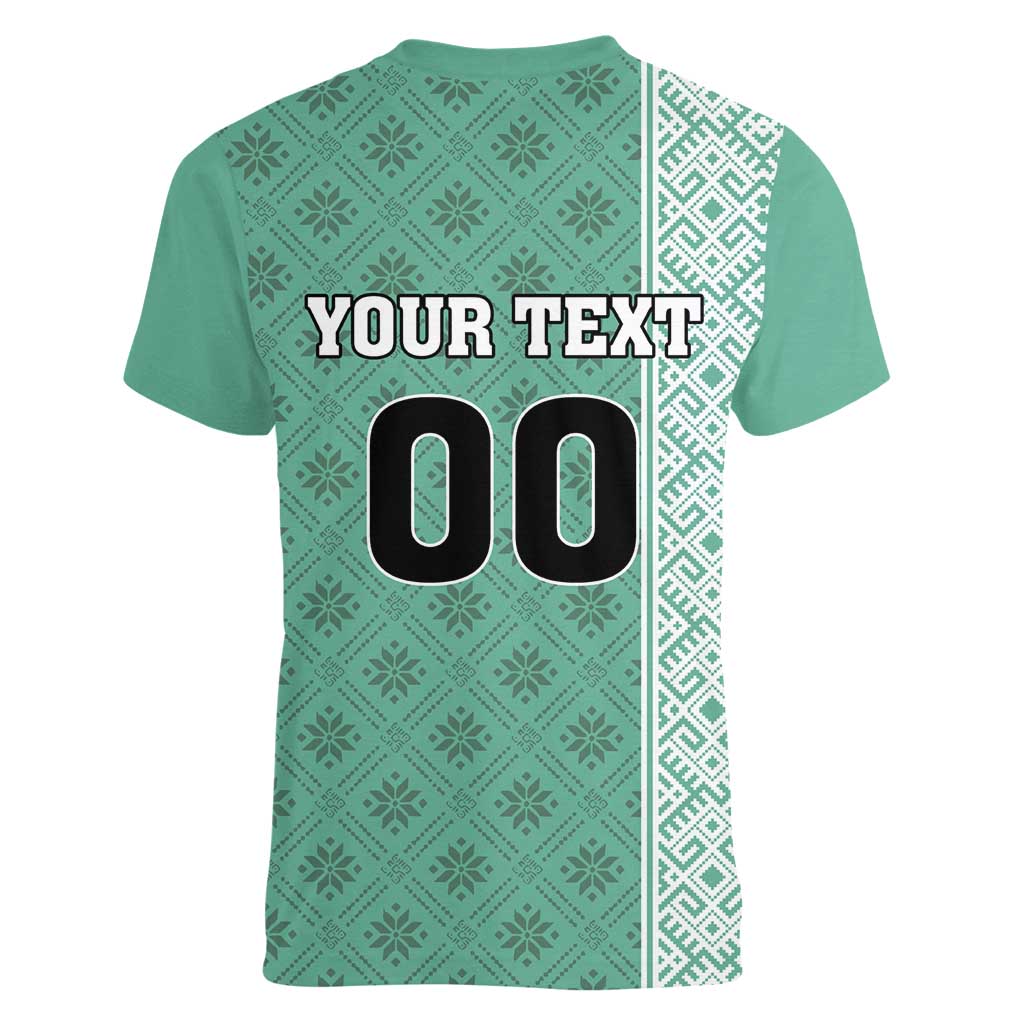 Custom Belarus Football Women V-Neck T-Shirt The White Wings Green Version