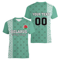 Custom Belarus Football Women V-Neck T-Shirt The White Wings Green Version
