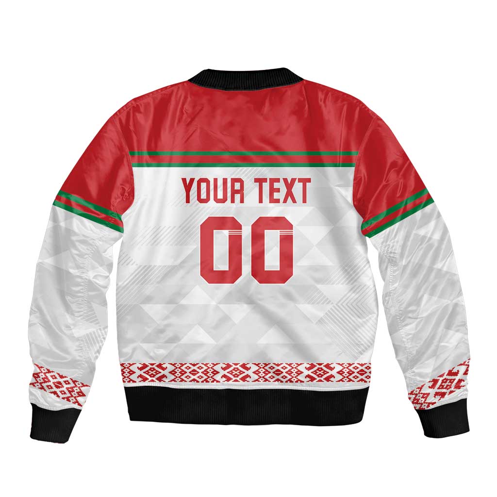 Custom Belarus Ice Hockey Bomber Jacket 2025 Go Bisons White Version