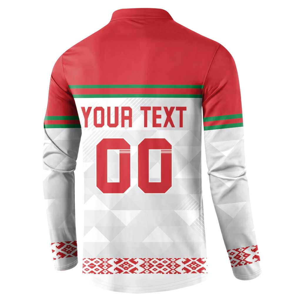 Custom Belarus Ice Hockey Button Sweatshirt 2025 Go Bisons White Version