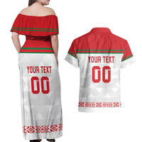 Custom Belarus Ice Hockey Couples Matching Off Shoulder Maxi Dress and Hawaiian Shirt 2025 Go Bisons White Version