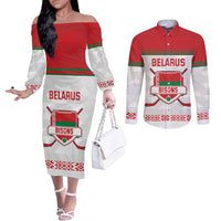 Custom Belarus Ice Hockey Couples Matching Off The Shoulder Long Sleeve Dress and Long Sleeve Button Shirt 2025 Go Bisons White Version
