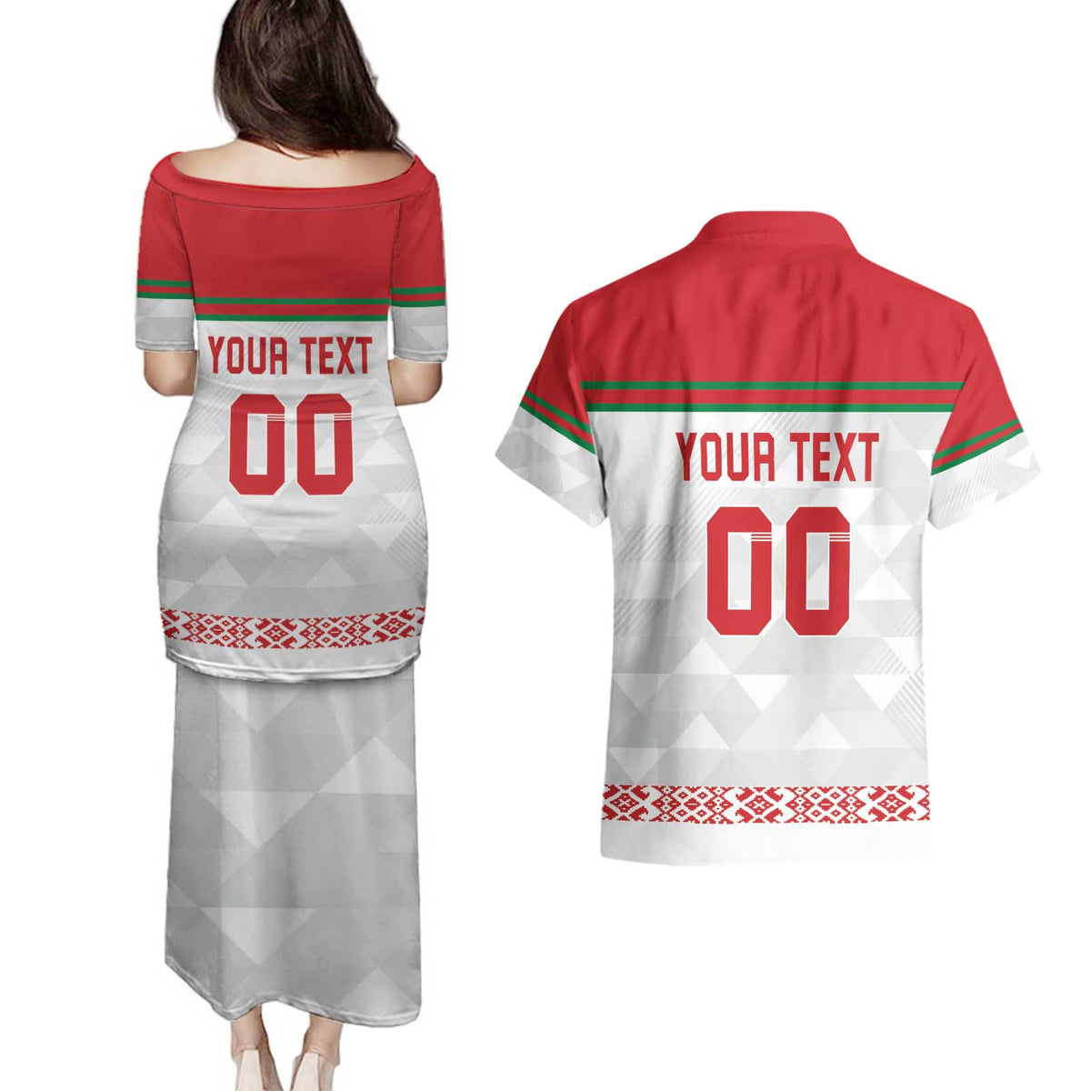 Custom Belarus Ice Hockey Couples Matching Puletasi and Hawaiian Shirt 2025 Go Bisons White Version