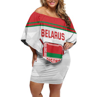 Custom Belarus Ice Hockey Family Matching Off Shoulder Short Dress and Hawaiian Shirt 2025 Go Bisons White Version