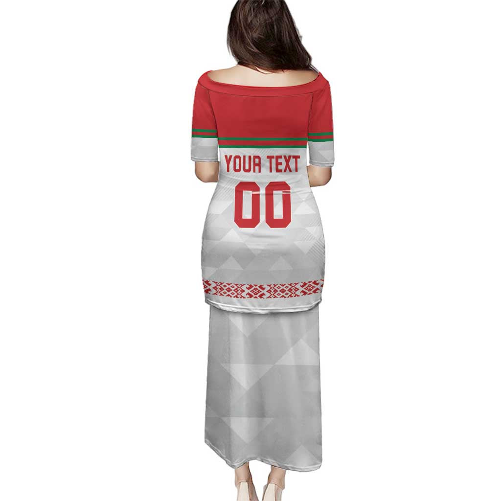 Custom Belarus Ice Hockey Family Matching Puletasi and Hawaiian Shirt 2025 Go Bisons White Version