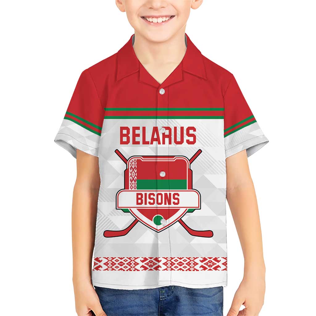 Custom Belarus Ice Hockey Family Matching Short Sleeve Bodycon Dress and Hawaiian Shirt 2025 Go Bisons White Version
