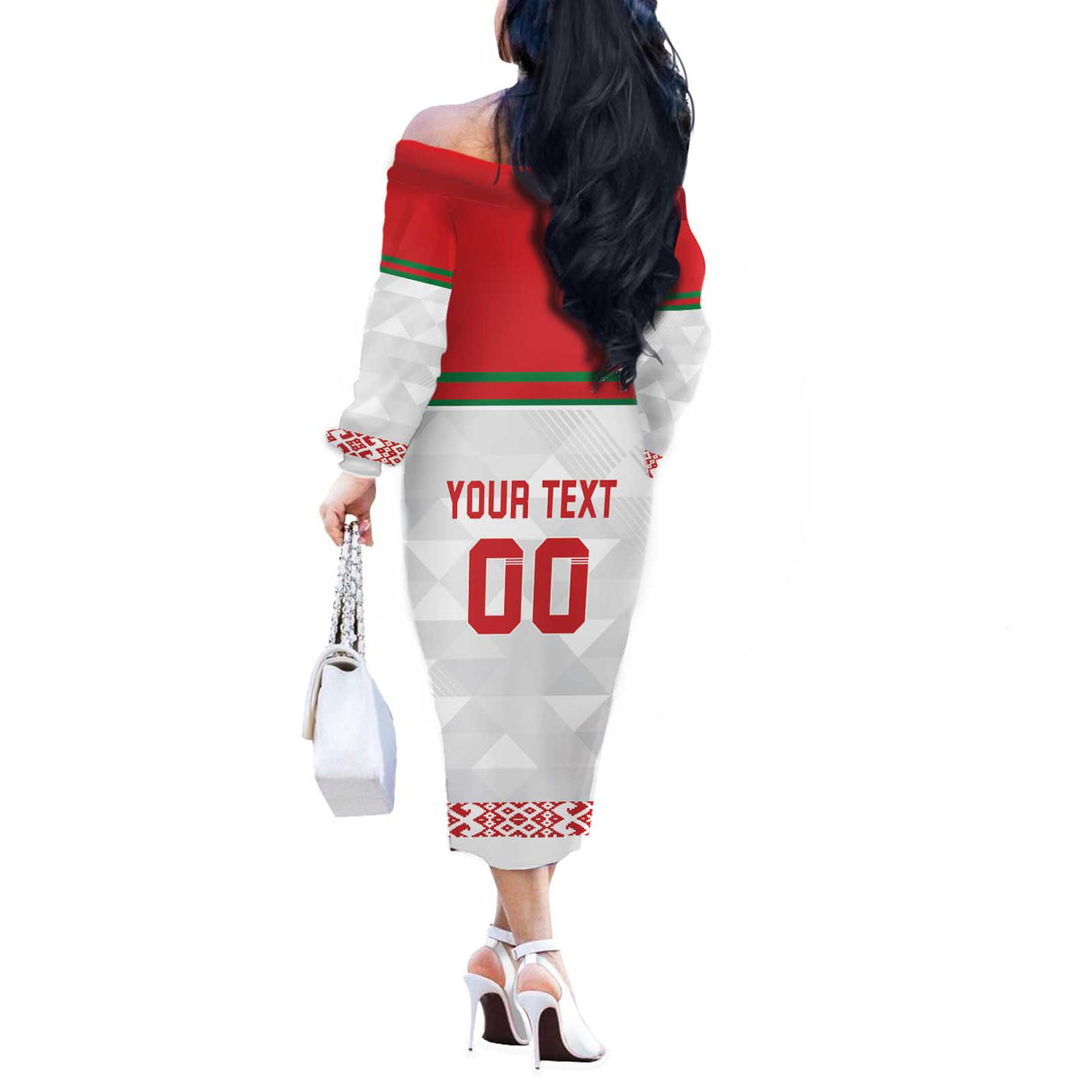 Custom Belarus Ice Hockey Off The Shoulder Long Sleeve Dress 2025 Go Bisons White Version