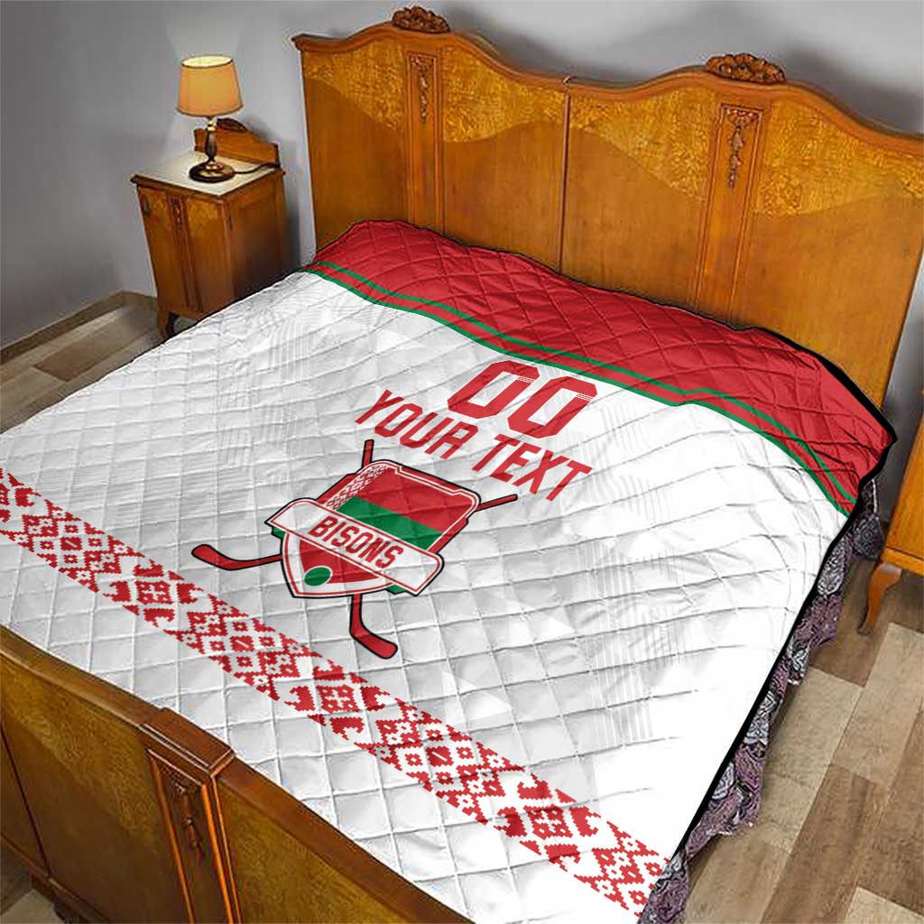 Custom Belarus Ice Hockey Quilt 2025 Go Bisons White Version