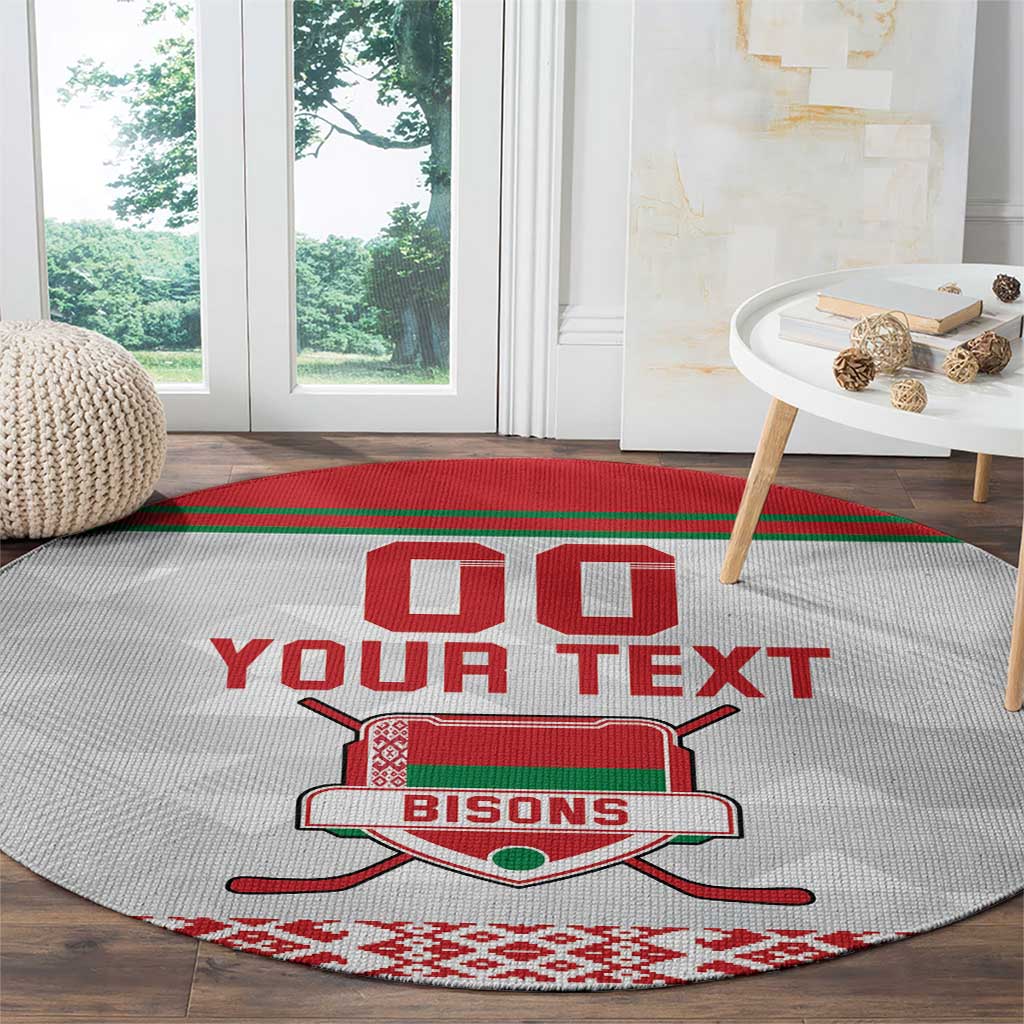 Custom Belarus Ice Hockey Round Carpet 2025 Go Bisons White Version