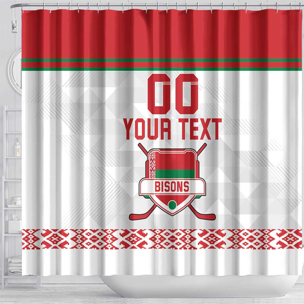 Custom Belarus Ice Hockey Shower Curtain 2025 Go Bisons White Version