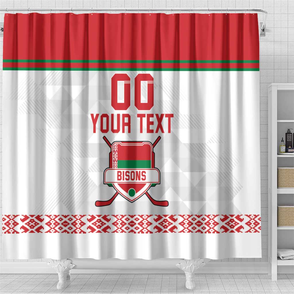 Custom Belarus Ice Hockey Shower Curtain 2025 Go Bisons White Version