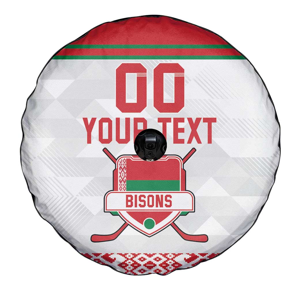 Custom Belarus Ice Hockey Spare Tire Cover 2025 Go Bisons White Version