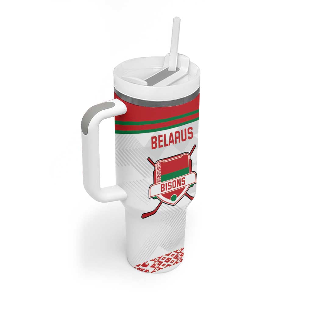 Custom Belarus Ice Hockey Tumbler With Handle 2025 Go Bisons White Version