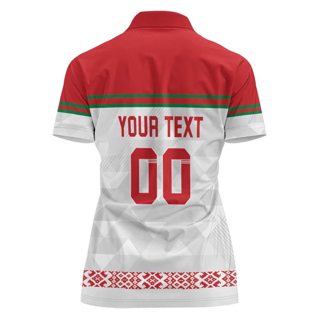 Custom Belarus Ice Hockey Women Polo Shirt 2025 Go Bisons White Version
