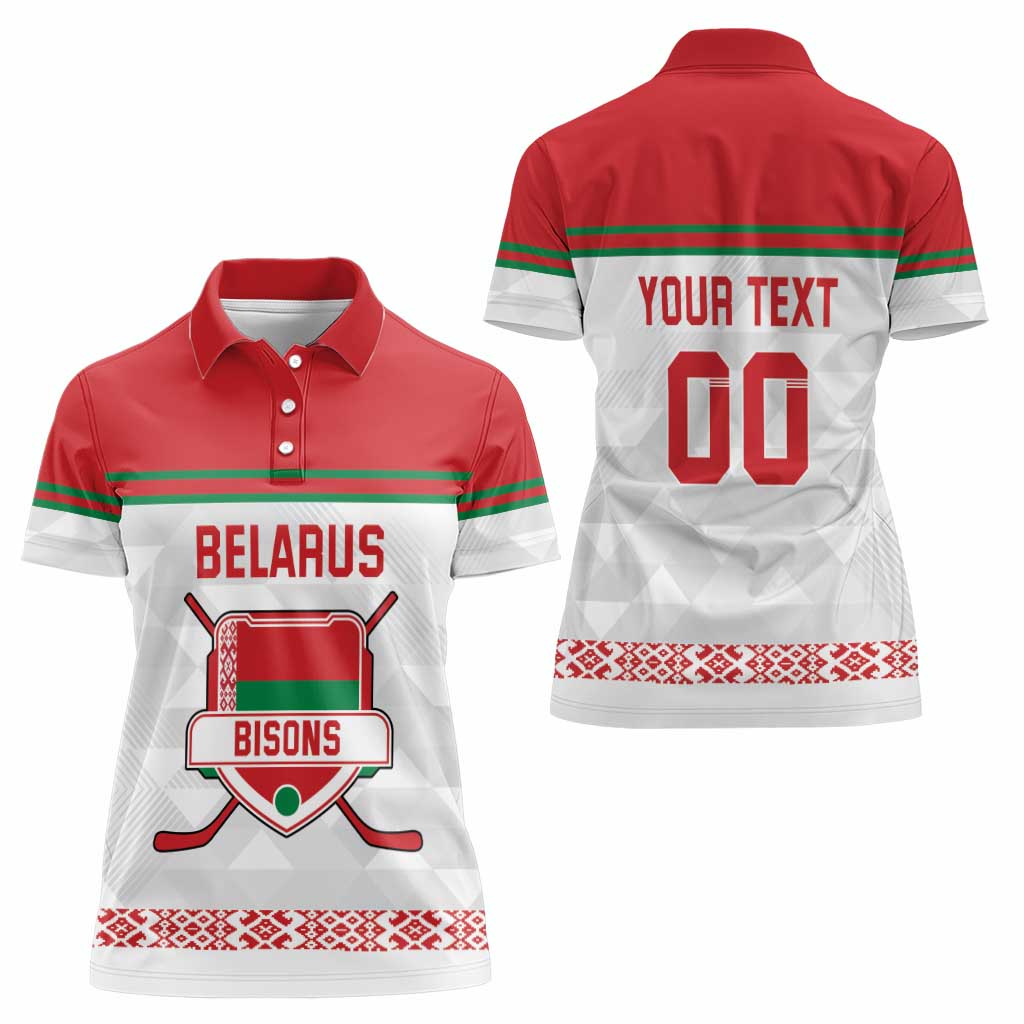 Custom Belarus Ice Hockey Women Polo Shirt 2025 Go Bisons White Version