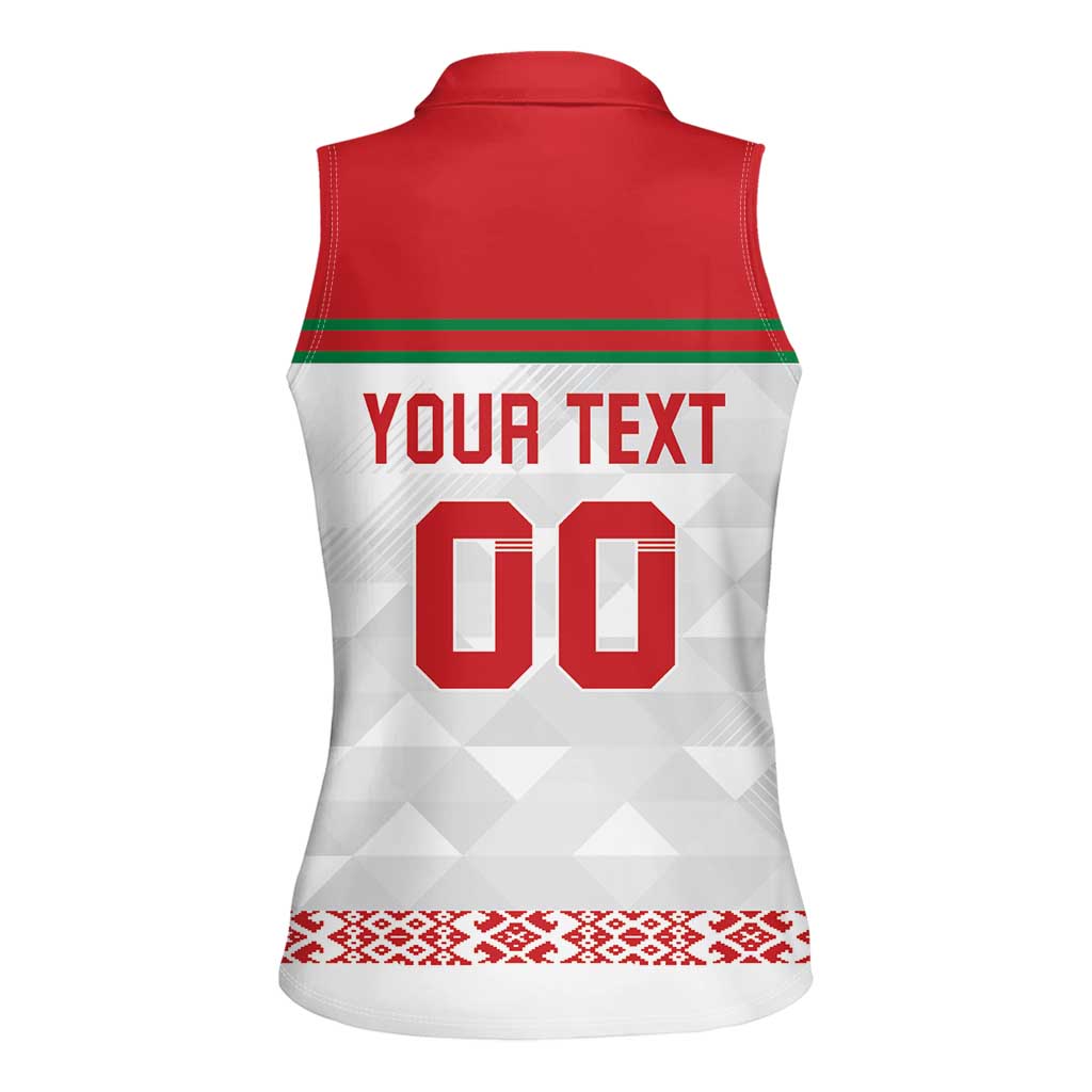 Custom Belarus Ice Hockey Women Sleeveless Polo Shirt 2025 Go Bisons White Version