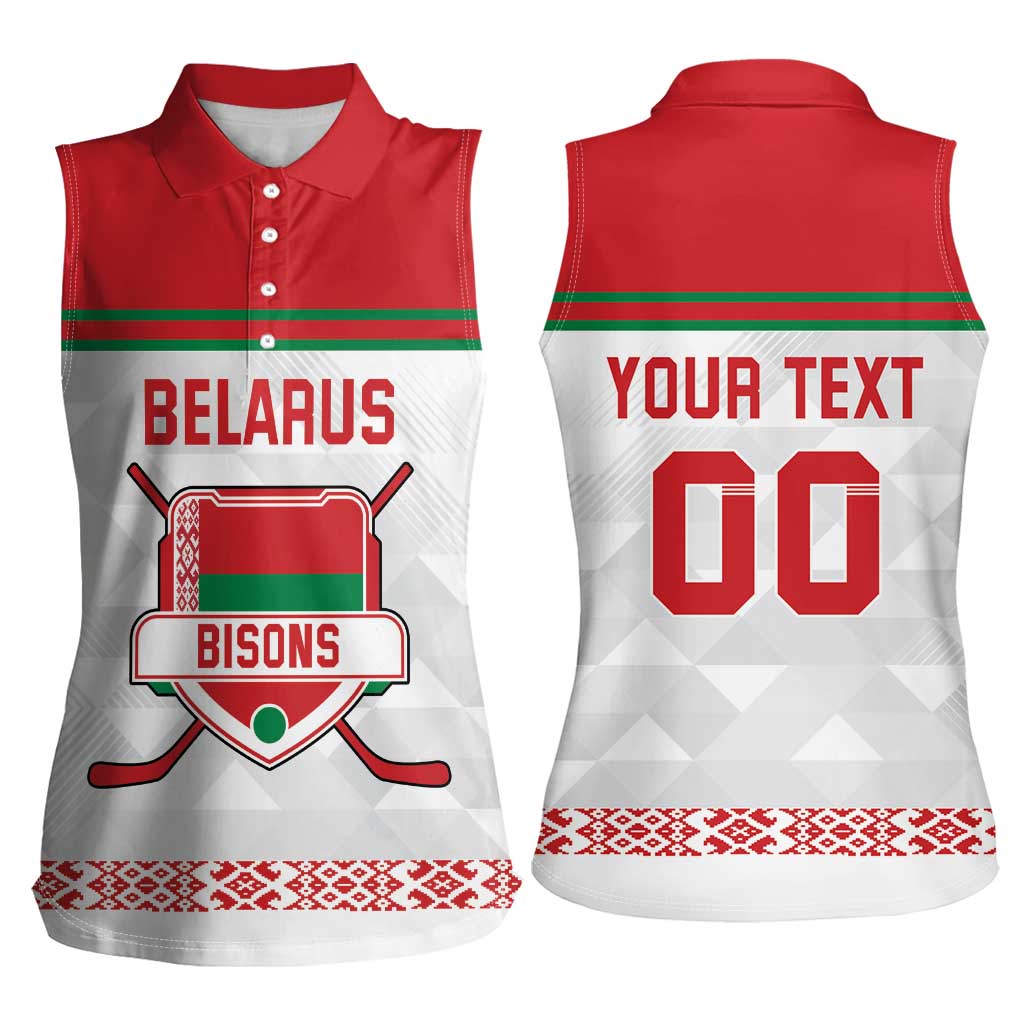 Custom Belarus Ice Hockey Women Sleeveless Polo Shirt 2025 Go Bisons White Version