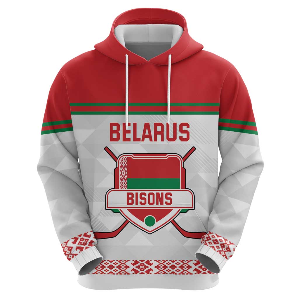 Custom Belarus Ice Hockey Zip Hoodie 2025 Go Bisons White Version