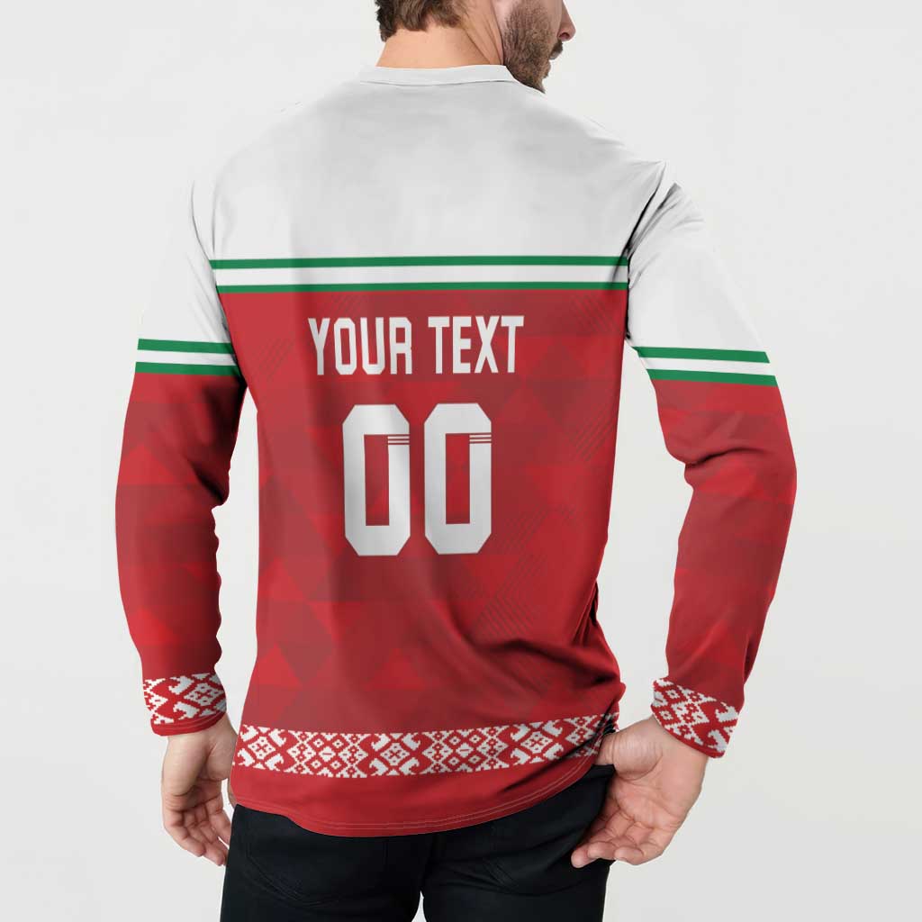 Custom Belarus Ice Hockey Button Sweatshirt 2025 Go Bisons Red Version