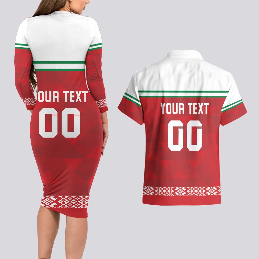 Custom Belarus Ice Hockey Couples Matching Long Sleeve Bodycon Dress and Hawaiian Shirt 2025 Go Bisons Red Version