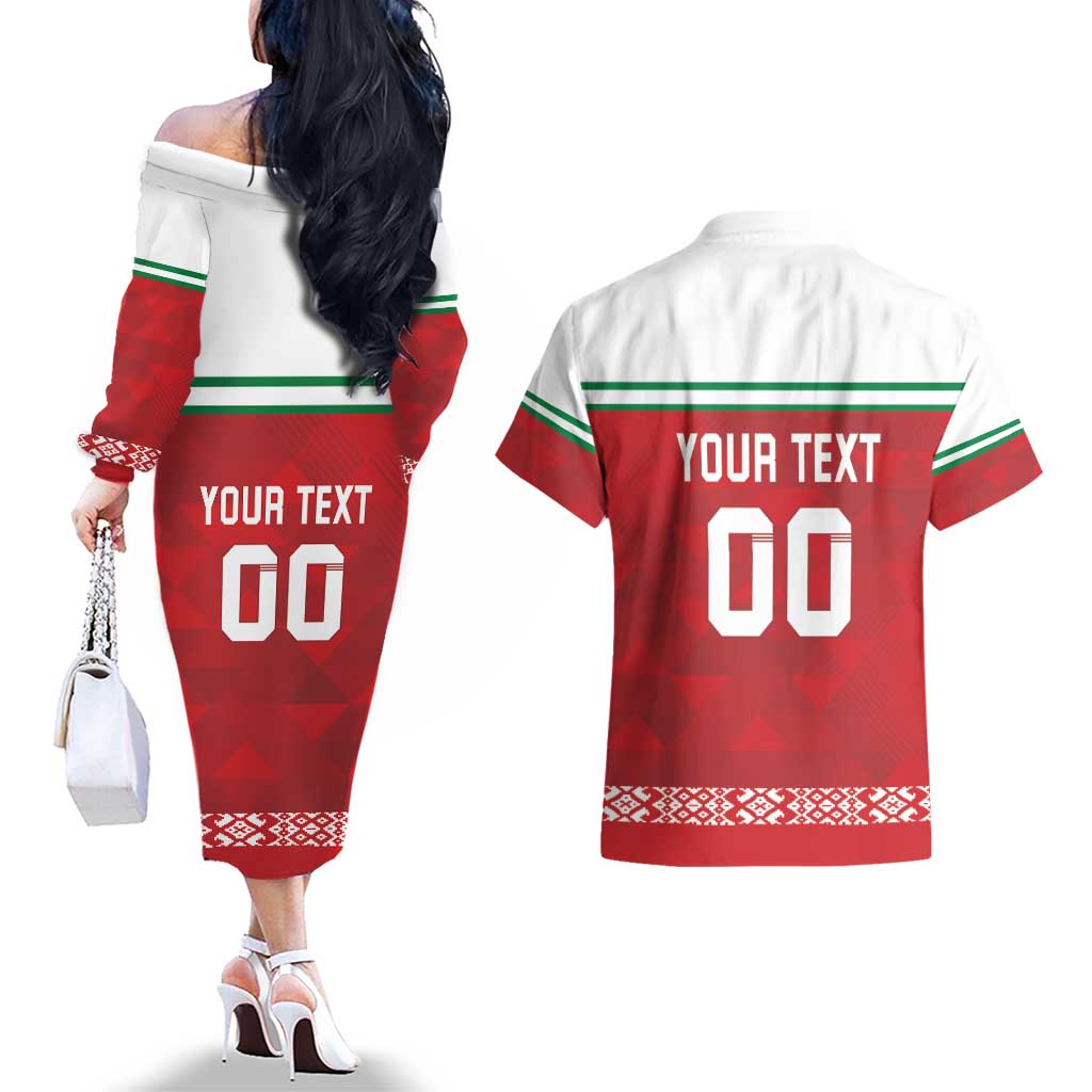 Custom Belarus Ice Hockey Couples Matching Off The Shoulder Long Sleeve Dress and Hawaiian Shirt 2025 Go Bisons Red Version