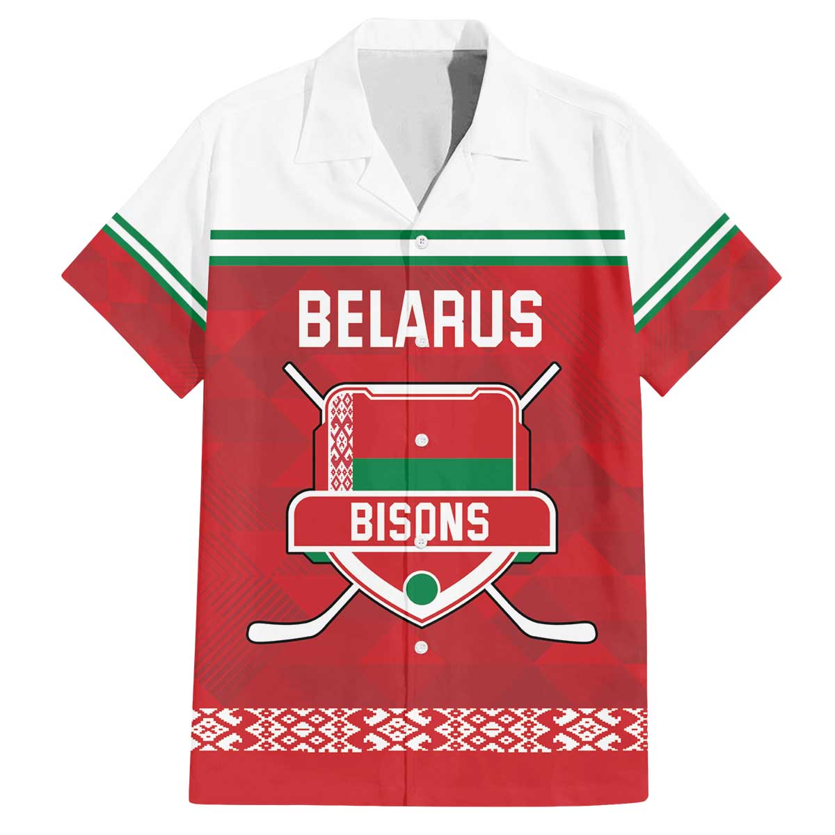 Custom Belarus Ice Hockey Family Matching Off The Shoulder Long Sleeve Dress and Hawaiian Shirt 2025 Go Bisons Red Version
