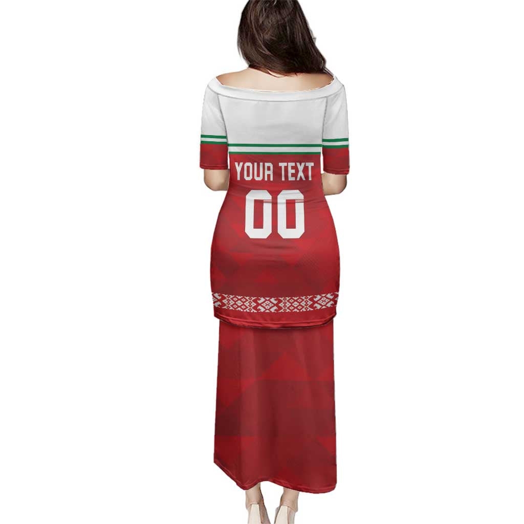 Custom Belarus Ice Hockey Family Matching Puletasi and Hawaiian Shirt 2025 Go Bisons Red Version