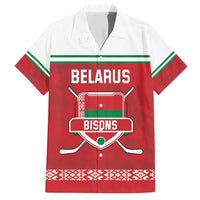 Custom Belarus Ice Hockey Family Matching Short Sleeve Bodycon Dress and Hawaiian Shirt 2025 Go Bisons Red Version