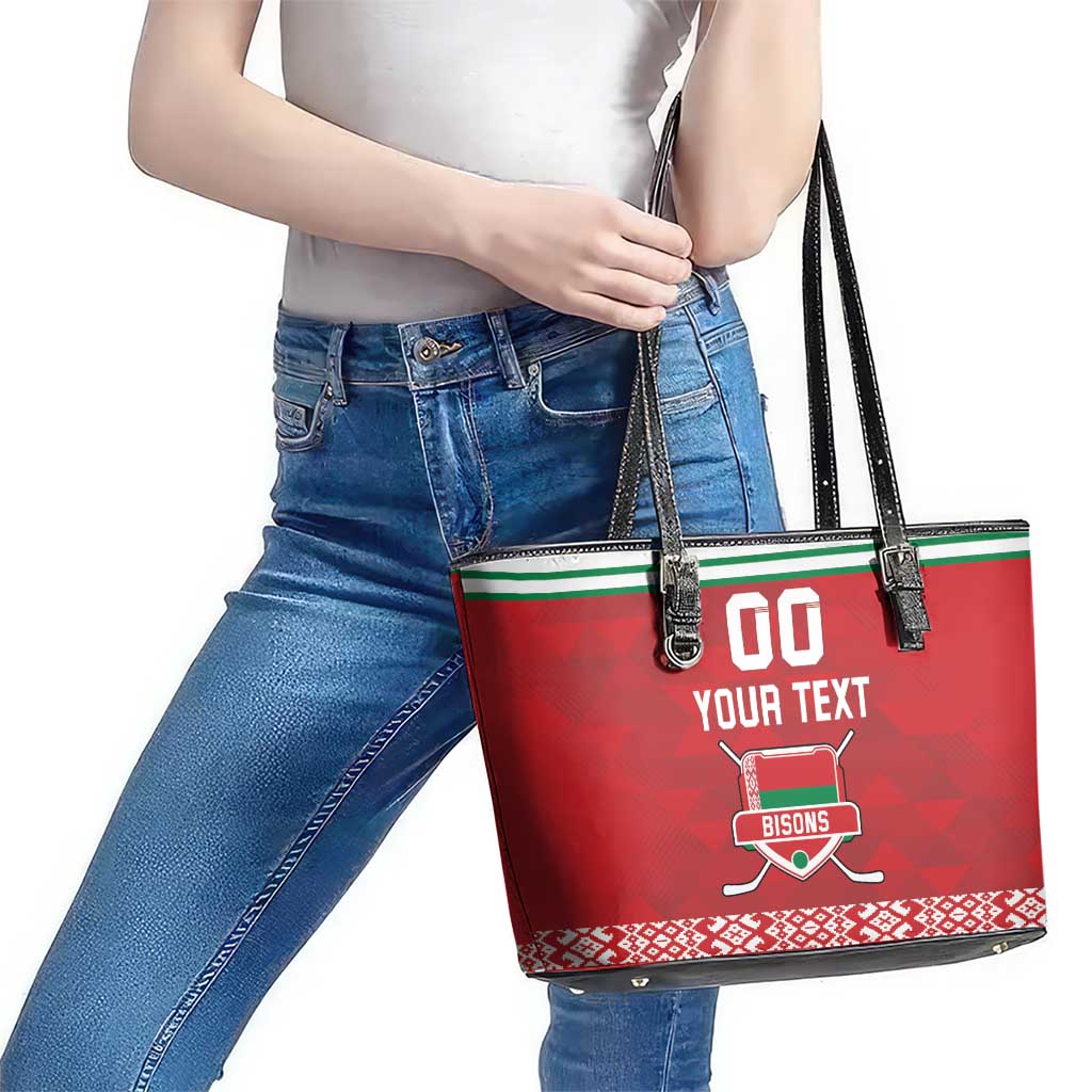 Custom Belarus Ice Hockey Leather Tote Bag 2025 Go Bisons Red Version