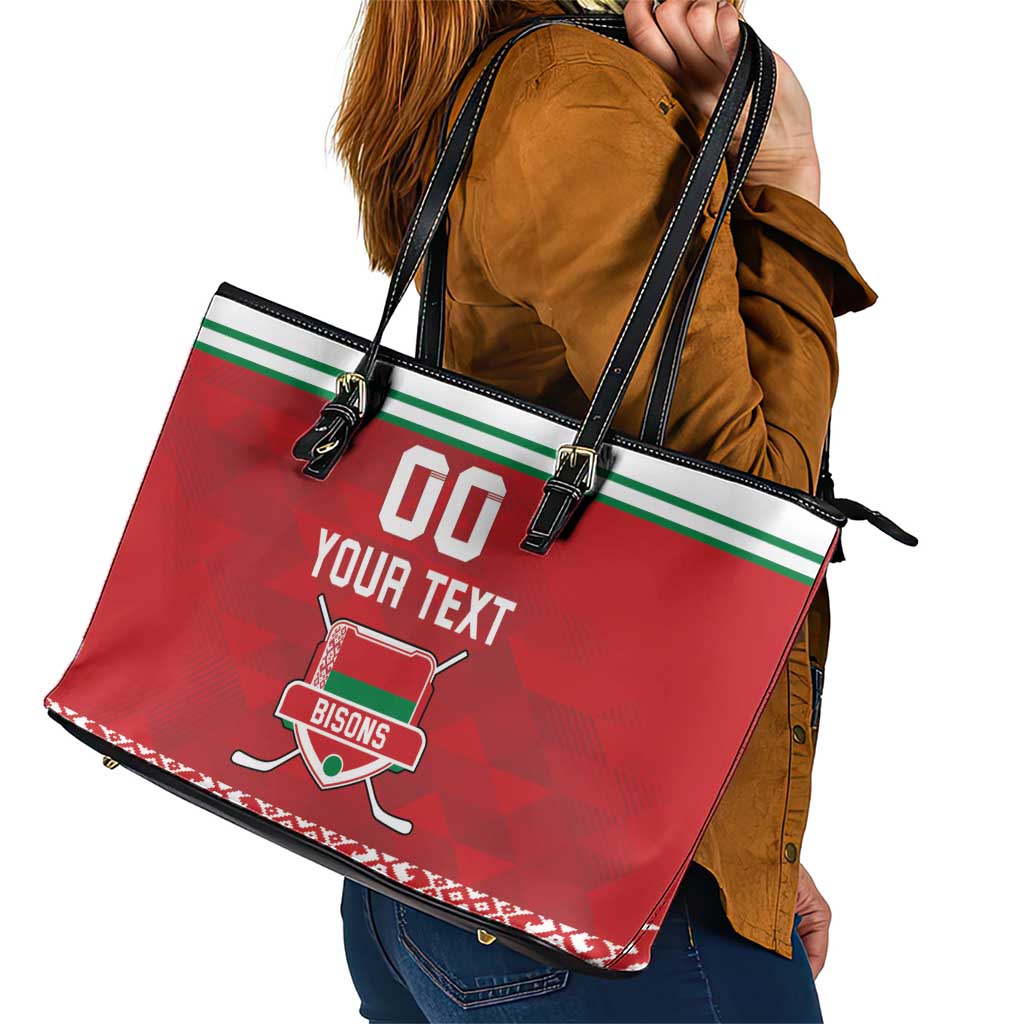 Custom Belarus Ice Hockey Leather Tote Bag 2025 Go Bisons Red Version