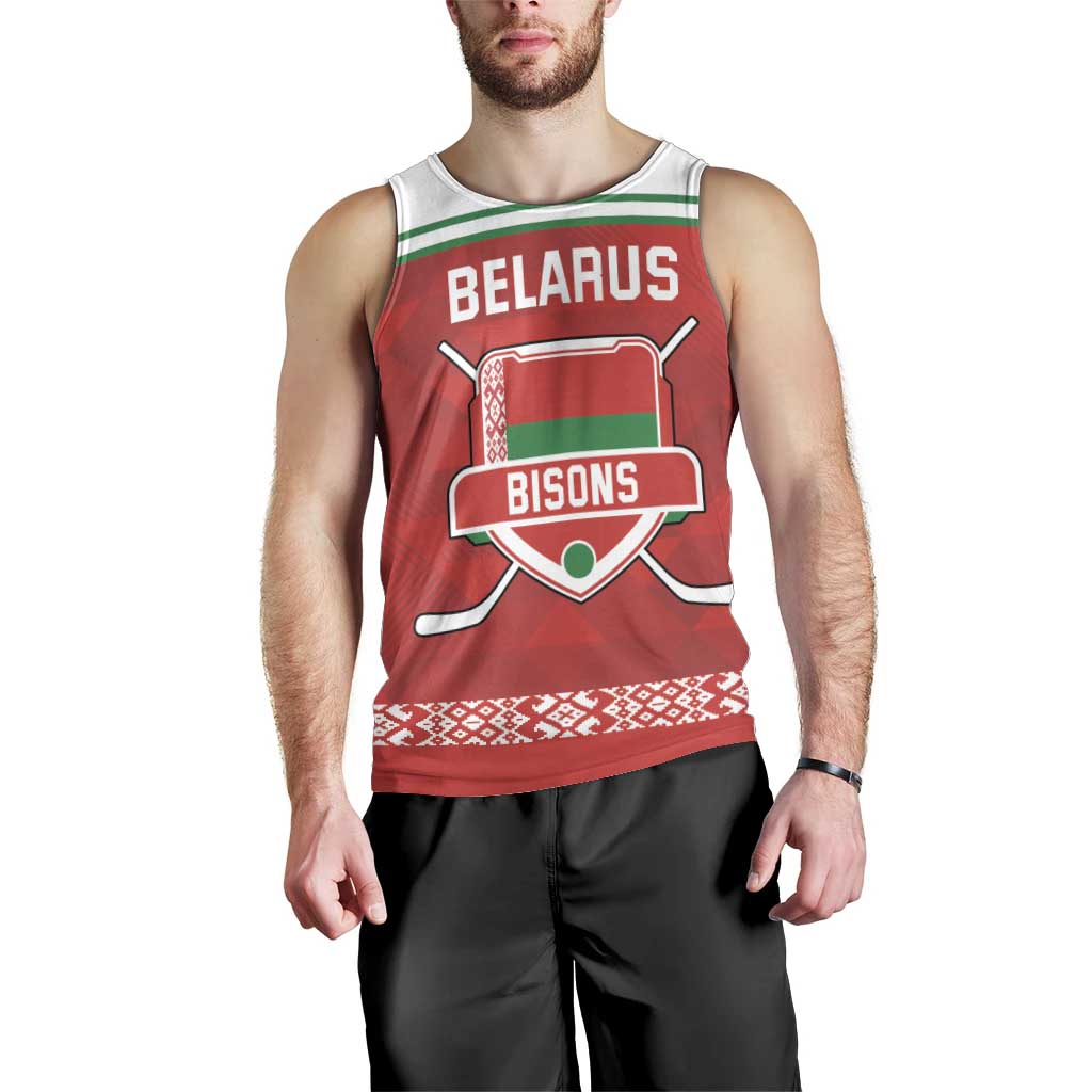 Custom Belarus Ice Hockey Men Tank Top 2025 Go Bisons Red Version