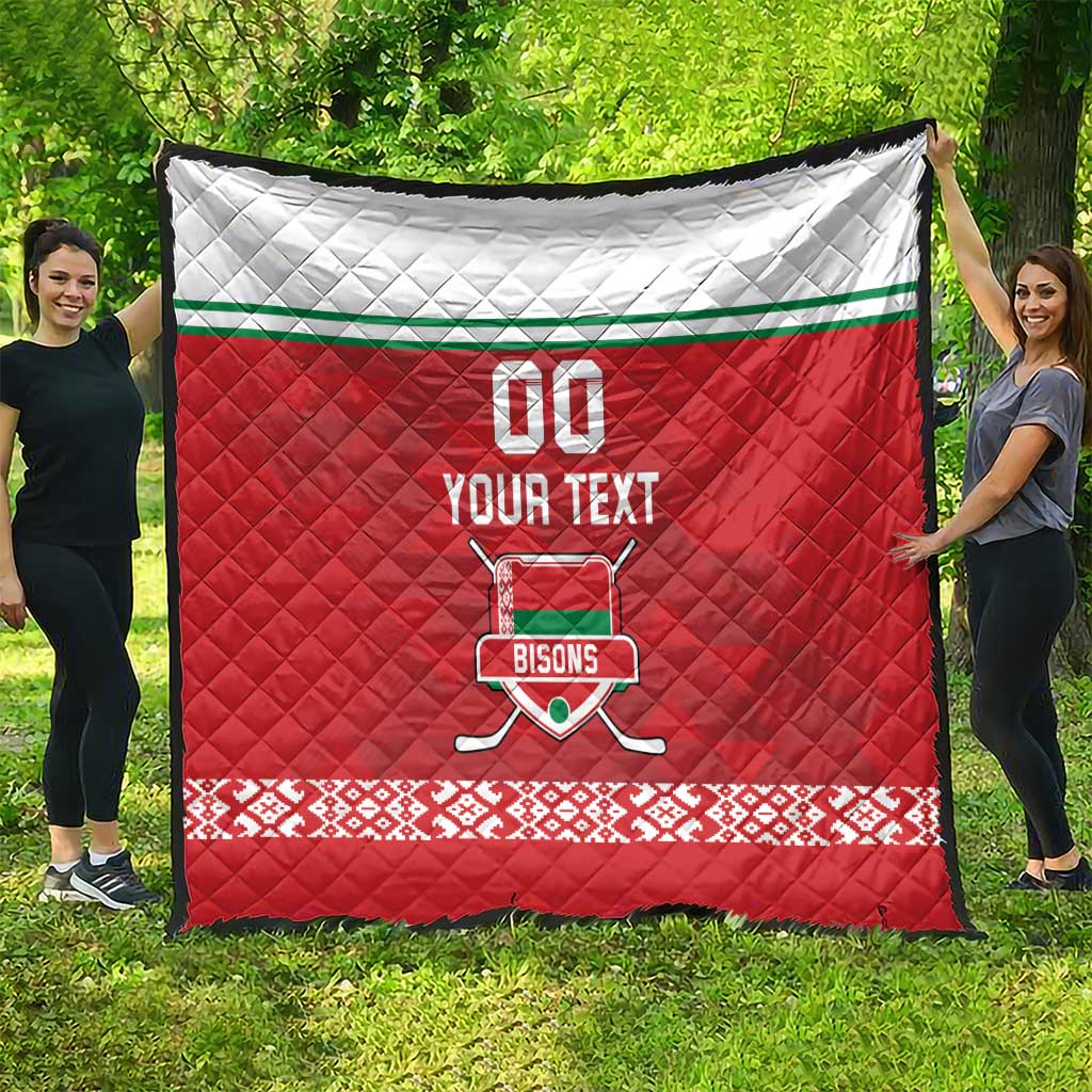 Custom Belarus Ice Hockey Quilt 2025 Go Bisons Red Version