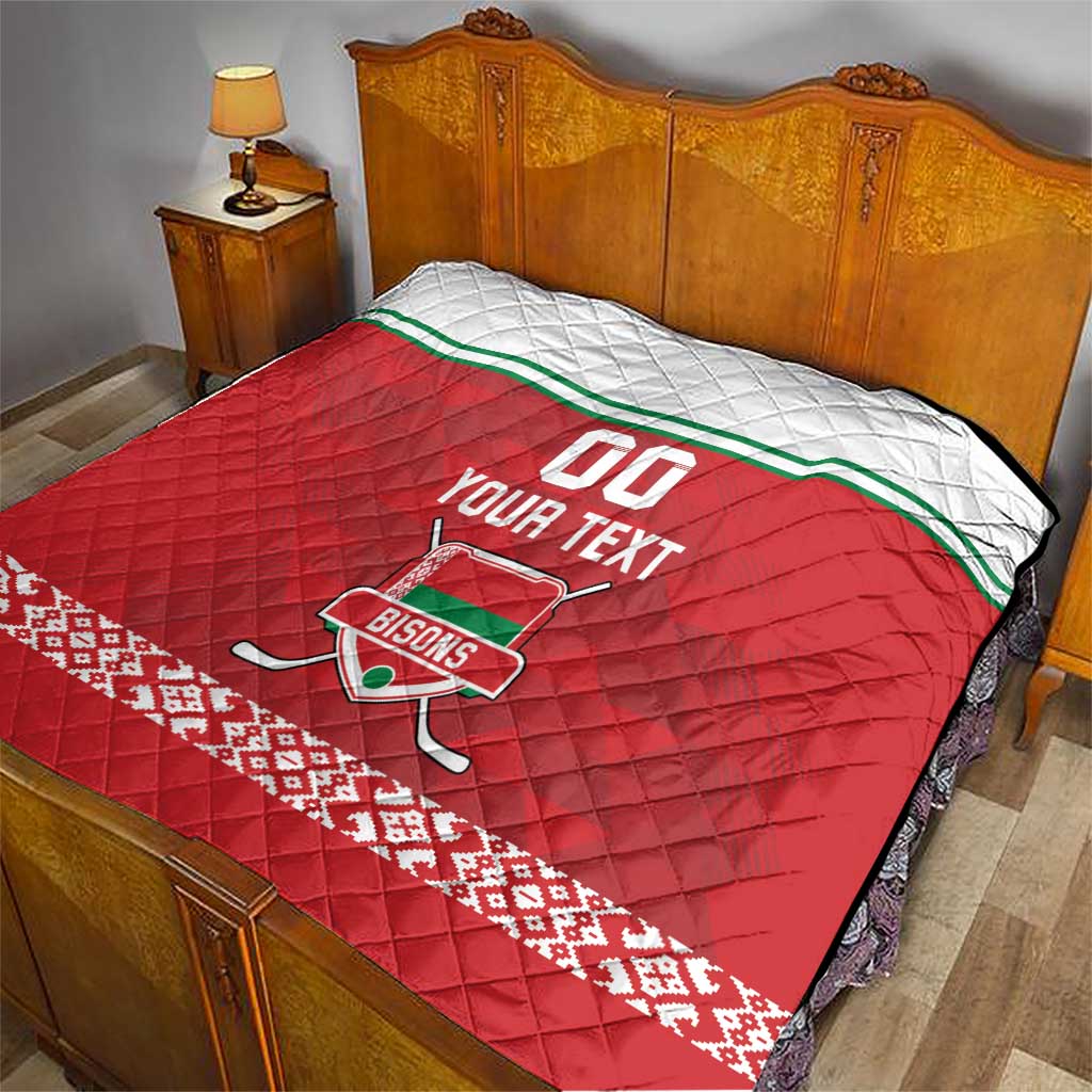 Custom Belarus Ice Hockey Quilt 2025 Go Bisons Red Version