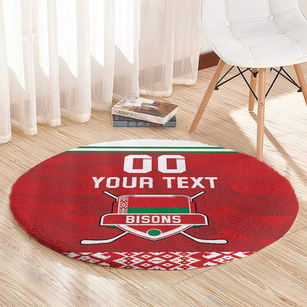 Custom Belarus Ice Hockey Round Carpet 2025 Go Bisons Red Version