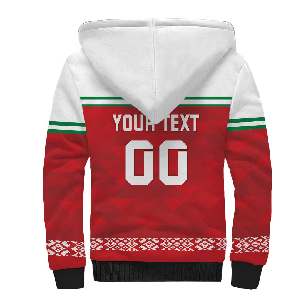 Custom Belarus Ice Hockey Sherpa Hoodie 2025 Go Bisons Red Version