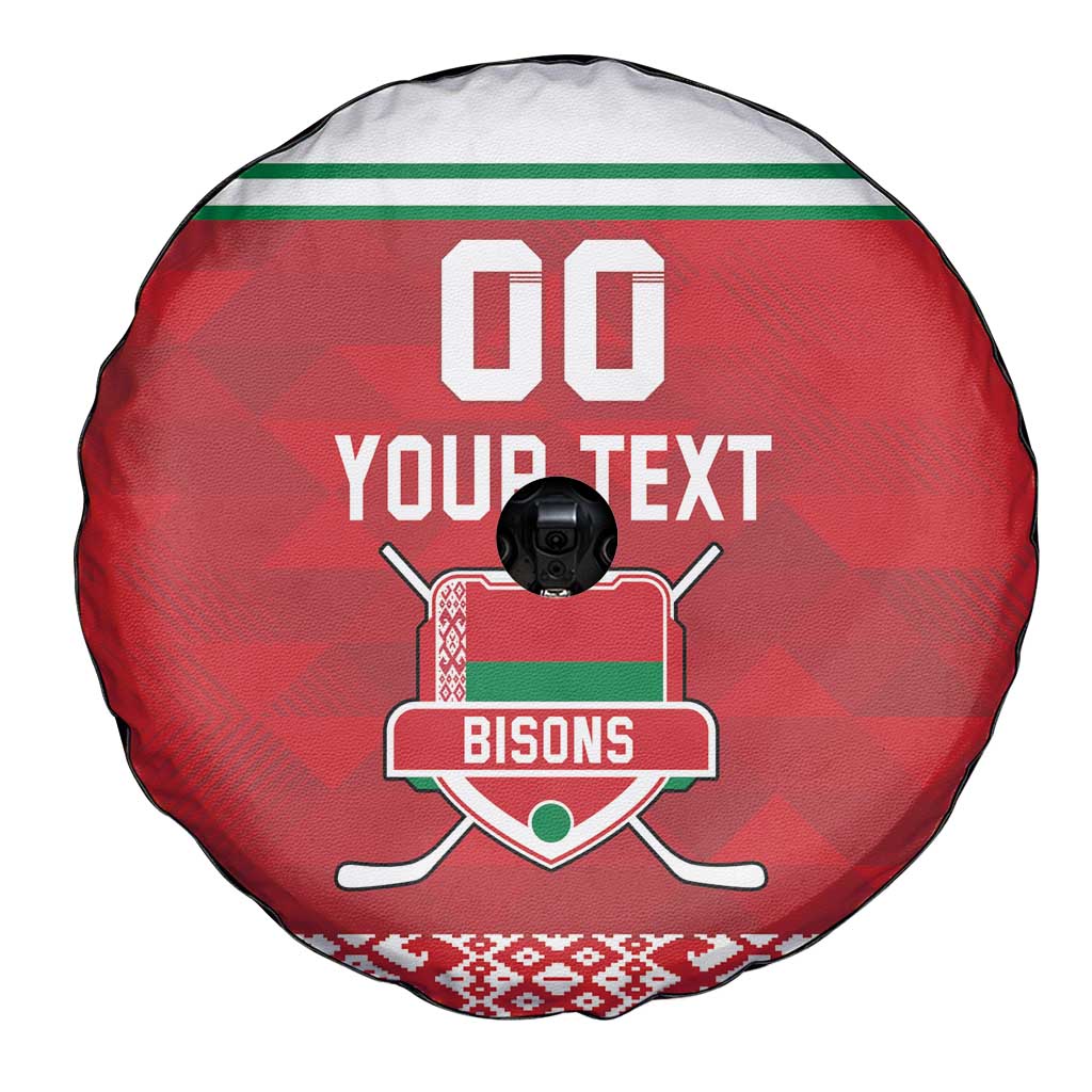 Custom Belarus Ice Hockey Spare Tire Cover 2025 Go Bisons Red Version