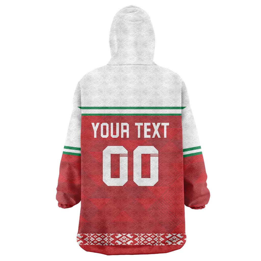 Custom Belarus Ice Hockey Wearable Blanket Hoodie 2025 Go Bisons Red Version