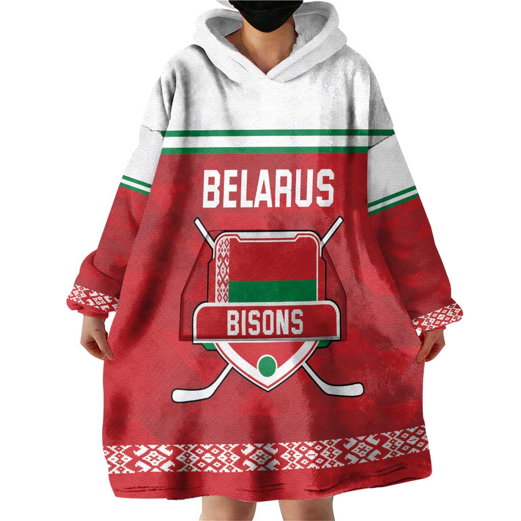 Custom Belarus Ice Hockey Wearable Blanket Hoodie 2025 Go Bisons Red Version