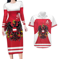 Custom Austria Hockey Couples Matching Long Sleeve Bodycon Dress and Hawaiian Shirt Die Adler Go Champions