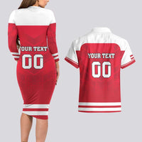 Custom Austria Hockey Couples Matching Long Sleeve Bodycon Dress and Hawaiian Shirt Die Adler Go Champions