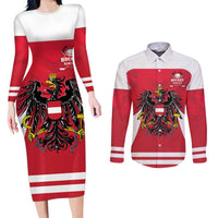 Custom Austria Hockey Couples Matching Long Sleeve Bodycon Dress and Long Sleeve Button Shirt Die Adler Go Champions