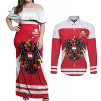 Custom Austria Hockey Couples Matching Off Shoulder Maxi Dress and Long Sleeve Button Shirt Die Adler Go Champions