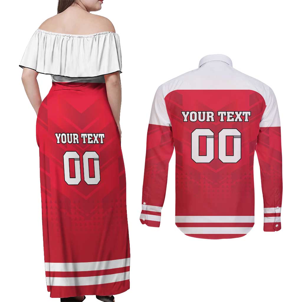 Custom Austria Hockey Couples Matching Off Shoulder Maxi Dress and Long Sleeve Button Shirt Die Adler Go Champions